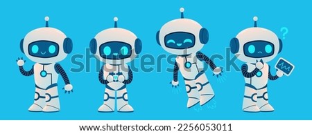 Cute Robot set. Cartoon Science Technology Concept Isolated Vector. Flat Cartoon Style