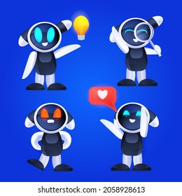cute robot set modern robotic characters collection artificial intelligence technology concept