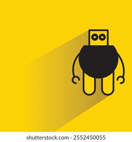 cute robot with shadow on yellow background