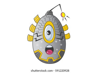 Cute Robot Shocked. Vector Illustration. Isolated on white background.