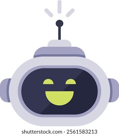 Cute robot showing a happy expression on its face, with an antenna transmitting data, representing artificial intelligence, automation, and positive technological advancements