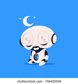Cute Robot Sleep Einzelbild auf blauem Hintergrund Moderne Technologie Künstliche Intelligenz Konzept flache Vektorgrafik