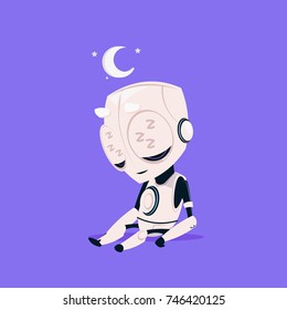 Cute Robot Sleep Isolated Icon On Blue Background Modern Technology Artificial Intelligence Concept Flat Vector Illustration