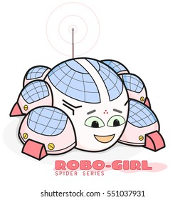 Cute Robot Spider. Girl print for children jersey fabric typography t-shirt design. Isolated vector