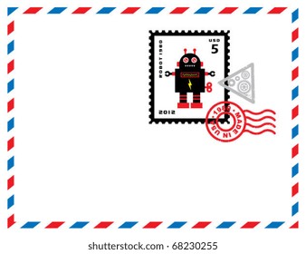 cute robot stamp in letter
