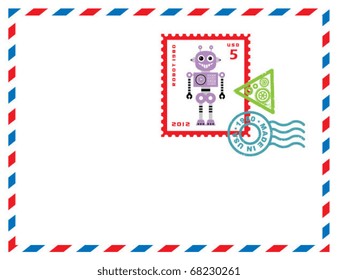 cute robot stamp in letter