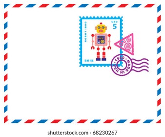 cute robot stamp in letter