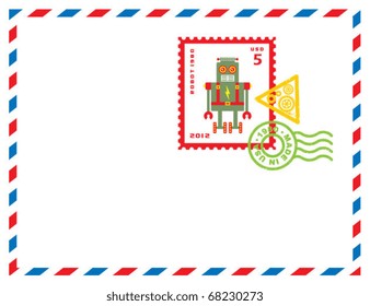 cute robot stamp in letter