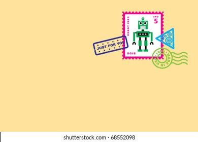 cute robot stamp letter