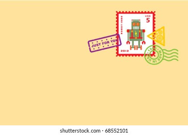 cute robot stamp letter
