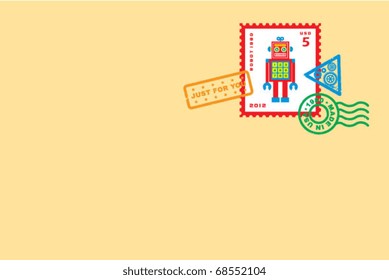 cute robot stamp letter