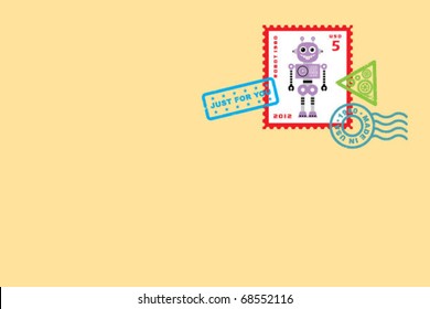 cute robot stamp letter