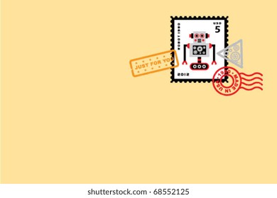 cute robot stamp letter