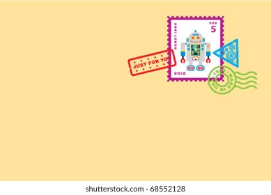 cute robot stamp letter