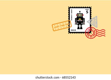 cute robot stamp letter