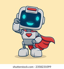 Cute robot superhero, vector cartoon illustration. Science Technology Icon Concept Isolated Premium Vector. Flat Cartoon Style