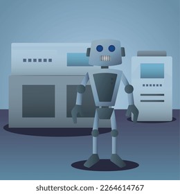 Cute robot toy with pc towers Vector