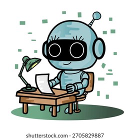Cute robot typing on a laptop, representing simple productivity, digital work, and friendly AI concepts