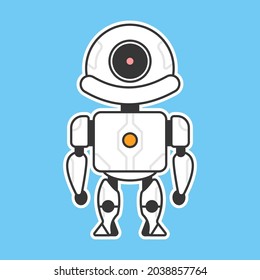 Cute robot vector cartoon character isolated on a blue background.