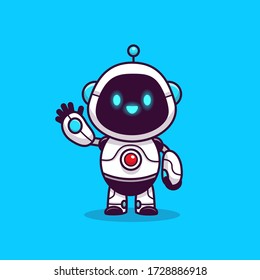 Cute Robot Vector Icon Illustration. Techology Robot Icon Concept Isolated Premium Vector. Flat Cartoon Style 