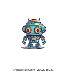 Cute Robot Vector Icon Illustration. Technology Robot Icon Concept logo. Flat color.  Cartoon Style