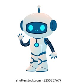 Cute Robot Waving Hand. Cartoon Science Technology Concept Isolated Vector. Flat Cartoon Style