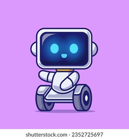 Cute Robot Waving Hand Cartoon Vector Icon Illustration. Science Technology Icon Concept Isolated Premium Vector. Flat Cartoon Style.