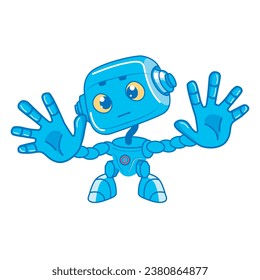 Cute Robot Waving Hand Cartoon Vector Icon Illustration. Science Technology Icon Concept Isolated Premium Vector. Flat Cartoon Style