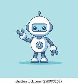 Cute Robot Waving Hand Cartoon Vector Icon Illustration. Science Technology Icon Concept Isolated Premium Vector. Flat Cartoon Style