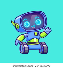 Cute Robot Waving Hand Cartoon Vector Icon Illustration. Science Technology Icon Concept Isolated Premium Vector. Flat Cartoon Style