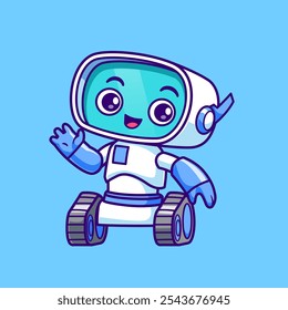 Cute Robot Waving Hand Cartoon Vector Icon Illustration. Science Technology Icon Concept Isolated Premium Vector. Flat Cartoon Style