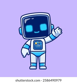 Cute Robot Waving Hand Cartoon Vector Icon Illustration. Science Technology Icon Concept Isolated Premium Vector. Flat Cartoon Style