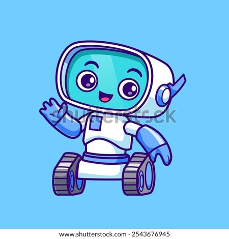 Cute Robot Waving Hand Cartoon Vector Icon Illustration. Science Technology Icon Concept Isolated Premium Vector. Flat Cartoon Style