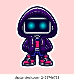 Nette Robot Tragen Hoodie und Sneaker Vektorillustration