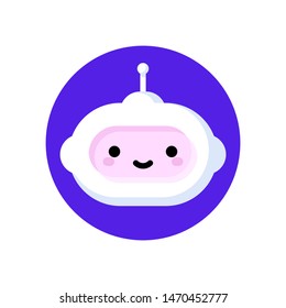 Cute robot which symbolizes online chatbot or voice support service bot for artificial intelligence or virtual assistant concept. Modern flat style cartoon character for simple logo or icon