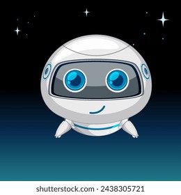 Cute robotic character floating in outer space