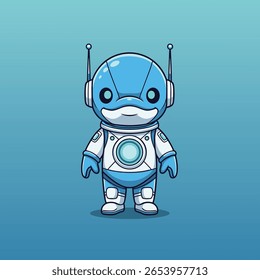 Golfinho robótico bonito, companheiro marinho futurista com recursos brilhantes e design tecnológico - Ideal para o Sci-Fi infantil, conteúdo educacional e temas de inovação tecnológica. Ilustração de vetor
