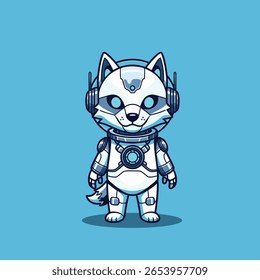 Raposa Robótica Bonita, Canino Futurista com Olhos Brilhantes e Design Elegante - Perfeito para Temas de Ficção Científica, Mídia Infantil e Conceitos Tecnológicos Inovadores. Ilustração de vetor