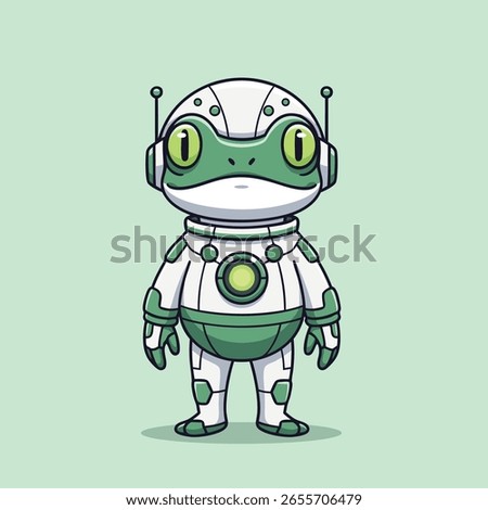 Cute Robotic Frog, Amphibious Robot with Big Eyes and Futuristic Design - Perfect for Children's Sci-Fi, Educational Content, and Technology Innovation Themes. Vector Illustration