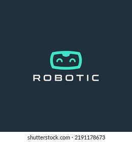 cute robotic icon logo design vector illustration. creative service robot logo business vector design template with futuristic, modern and minimalist styles isolated on dark background. 