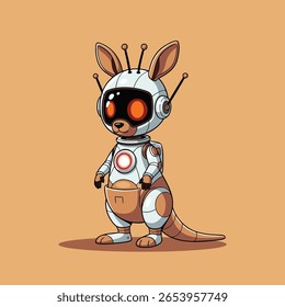 Canguru Robótico Bonito, Marsupial Futurista com Tecnologia Avançada e Design Adorável - Perfeito para Temas de Ficção Científica, Crianças e Inovação. Ilustração de vetor