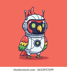 Papagaio Robótico Bonito, Avião Colorido com Design Futurista e Antenas - Perfeito para Ciência-Fi Infantil, Conteúdo Educacional e Temas de Inovação Tecnológica. Ilustração de vetor