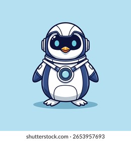 Pinguim robótico bonito, aviário futurista com olhos brilhantes e terno de tecnologia - ideal para o Sci-Fi infantil, conteúdo educacional e temas de inovação tecnológica. Ilustração de vetor