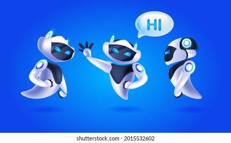 cute robots discussing during meeting chat bubble communication artificial intelligence technology concept