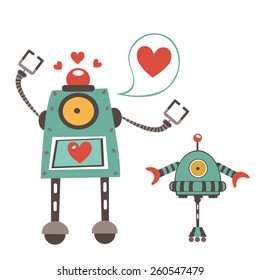 Cute robots in love couple. Colorful vector illustration