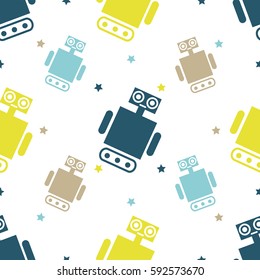 Cute robots seamless pattern. Baby background.