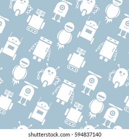 Cute robots seamless pattern. Baby background.