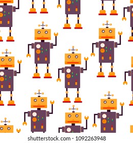Cute robots seamless pattern. Vector illustration.
