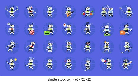 Cute Robots Set Modern Artificial Intelligence Technology Different Cyborg Collection Concept Flat Vector Illustration