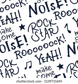 Cute rock graffiti lettering seamless pattern. Hand drawn monochrome black and white doodle cartoon letters. Ideal for baby clothes, textiles, wallpaper, wrapping paper